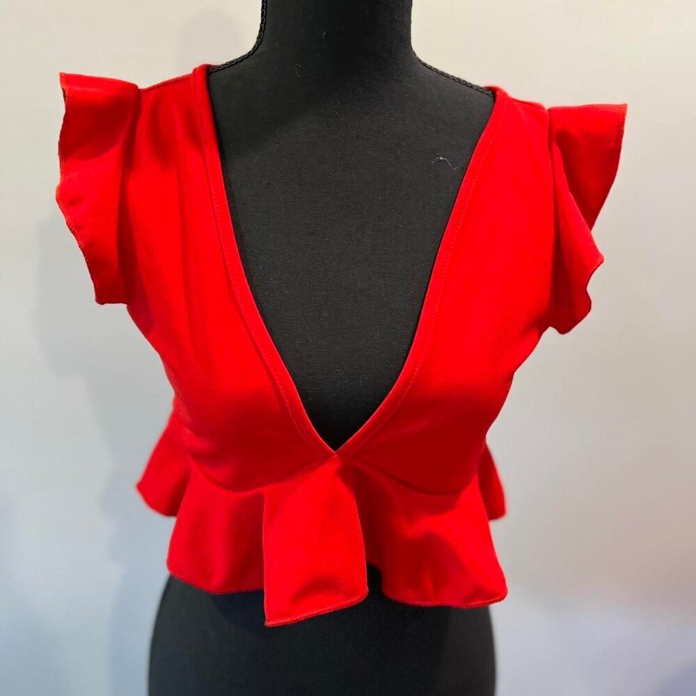 SHEIN Red Crop Top Fitted Stretch Going Out Basic Baby Tee Trendy
